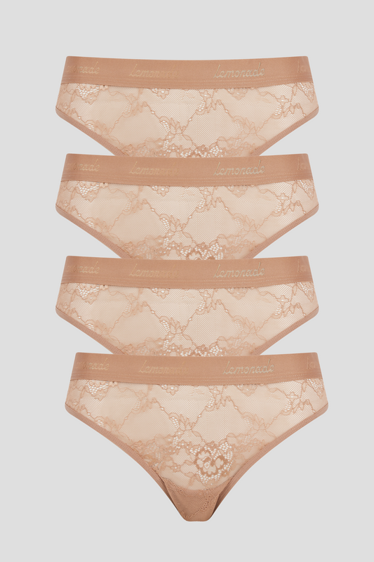 Nude Lace Brief 4 Pack - Mocha