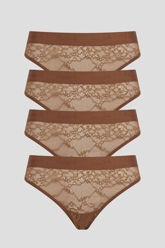 Nude Lace Brief 4 Pack - Toffee